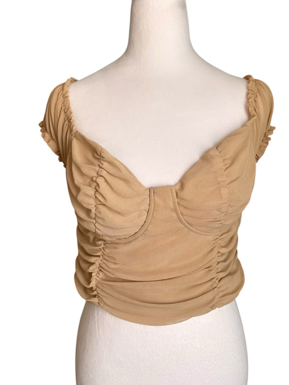 Polly Women's Beige Cream Mesh Underwire Cropped Top Size L